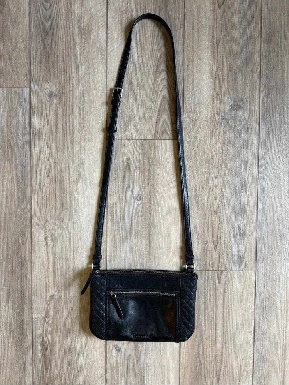 Vera Bradley Carry-All Black Quilted Leather Crossbody Purse